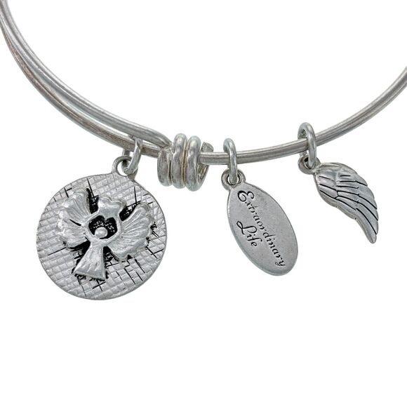 Footnotes Sterling Silver Extraordinary Life Angel Charm Slide Bracelet 7.25" - Picture 2 of 6